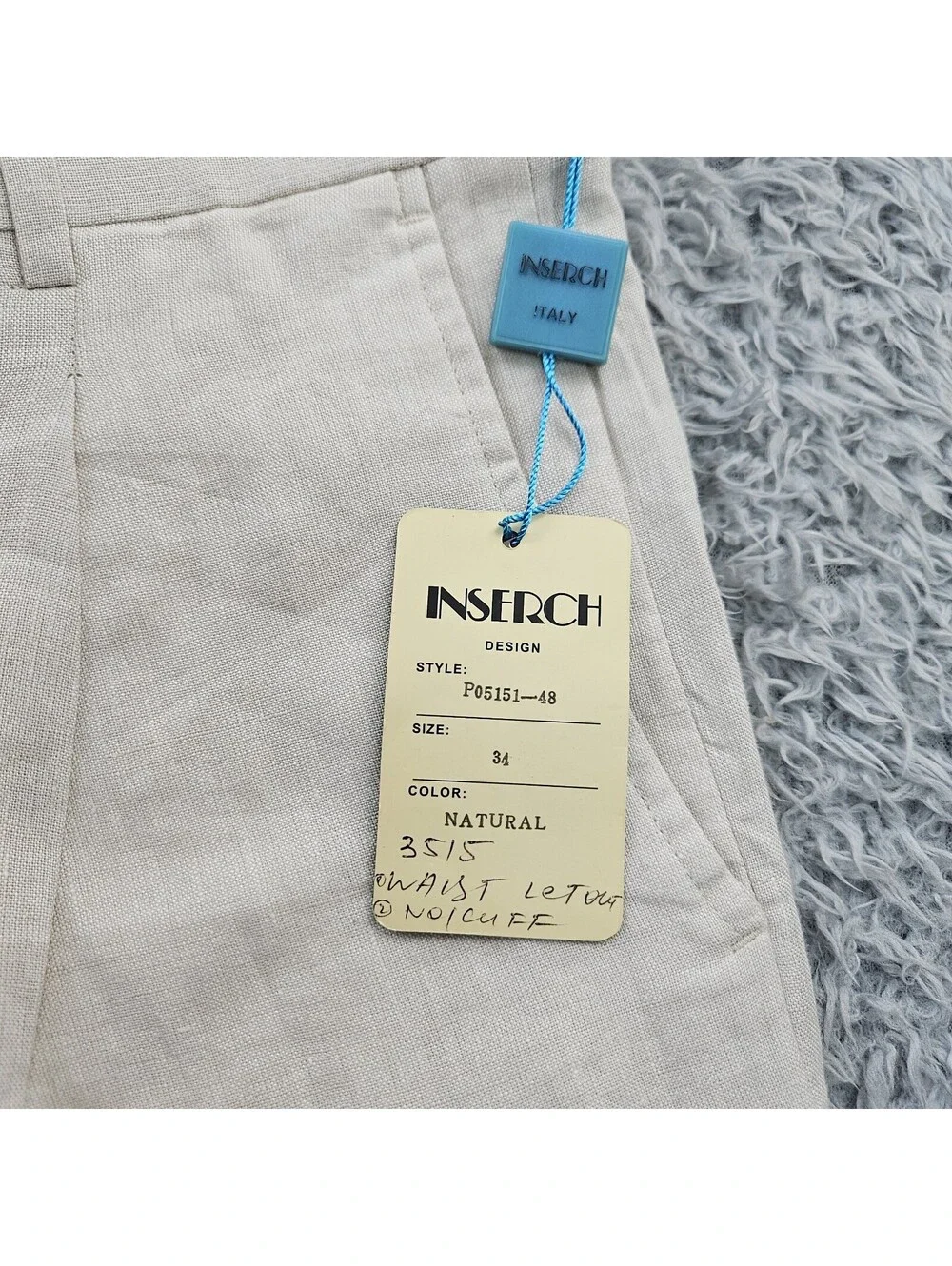 INSERCH Linen Pants 34x33 Pleated New W Tags Beige 100% Linen